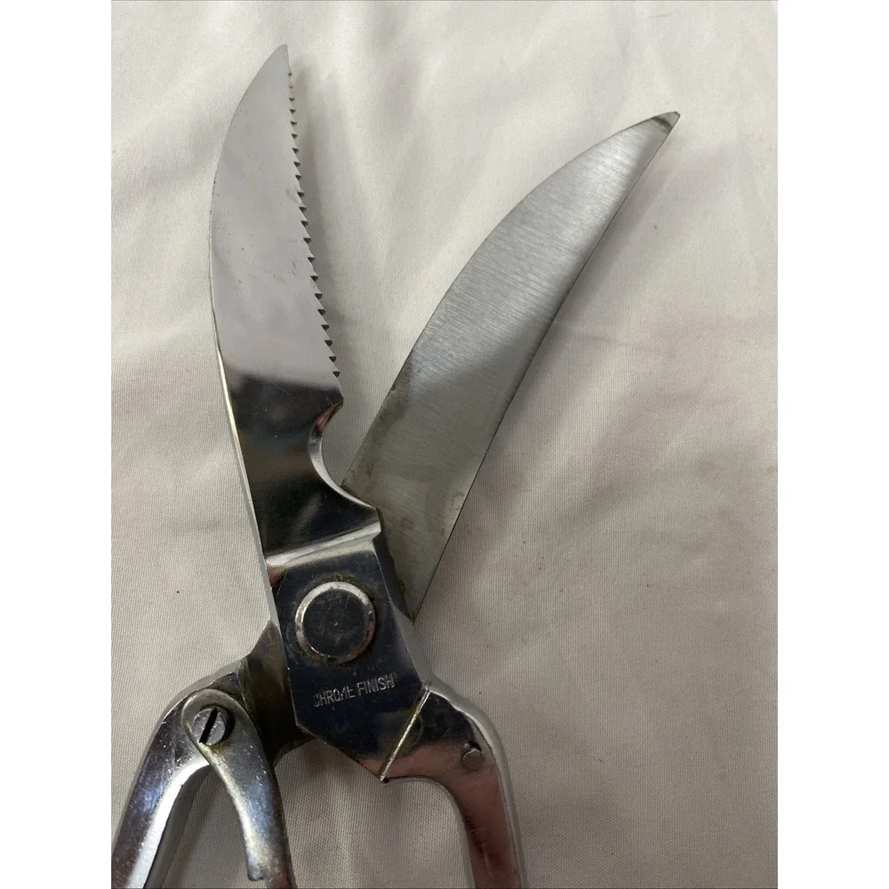 Vintage Made In Italy Poultry Shears Serrated Blade Wooden Handles